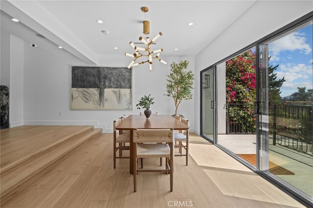 721 Wilson Ct, Burbank, CA 91501 - dining space with light wood finished floors, recessed lighting, and a chandelier