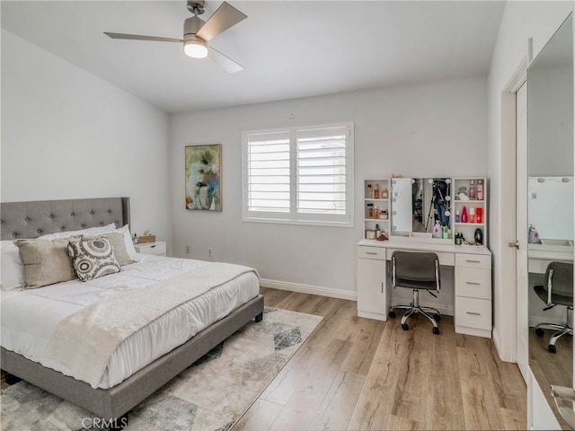 2223 Grant Ave Unit C, Redondo Beach, CA 90278 - bedroom with an office area, light wood-type flooring, a ceiling fan, and baseboards