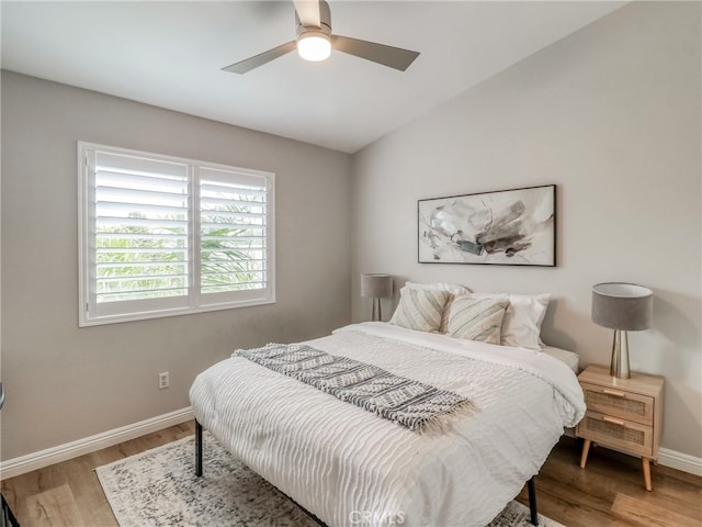 2223 Grant Ave Unit C, Redondo Beach, CA 90278 - bedroom featuring wood finished floors, baseboards, lofted ceiling, and a ceiling fan