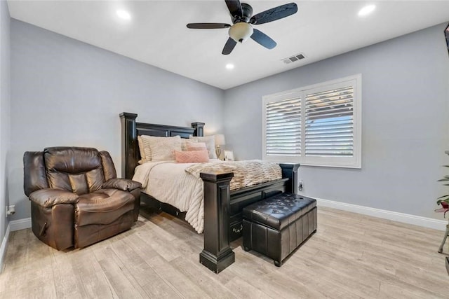 34253 Mazarine Dr, Temecula, CA 92592 - bedroom with light wood-style floors, baseboards, recessed lighting, and a ceiling fan