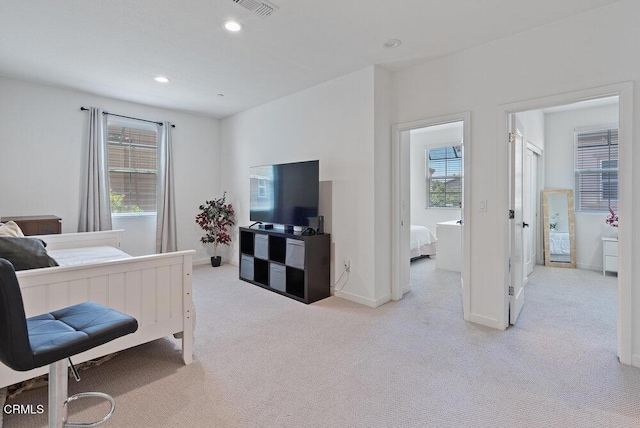 17065 Laurel Rd, Morgan Hill, CA 95037 - bedroom featuring light carpet, multiple windows, and recessed lighting
