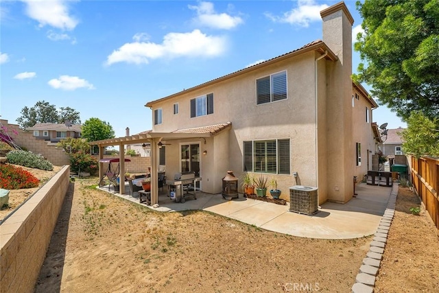 31332 Gatehouse Ct, Murrieta, CA 92563 - rear view of property with stucco siding, a pergola, a fenced backyard, central AC unit, and a patio area