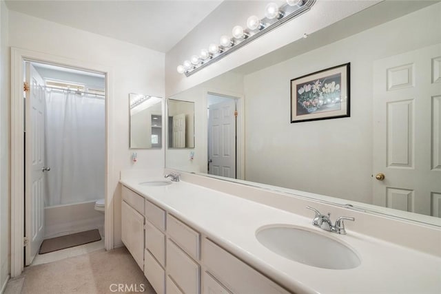 31332 Gatehouse Ct, Murrieta, CA 92563 - full bath with toilet, double vanity, and shower / bathtub combination with curtain