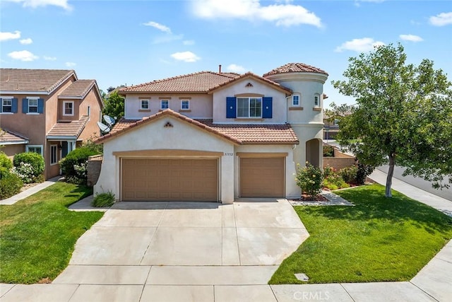 31332 Gatehouse Ct, Murrieta, CA 92563 - mediterranean / spanish house featuring stucco siding, concrete driveway, a front lawn, and a tile roof