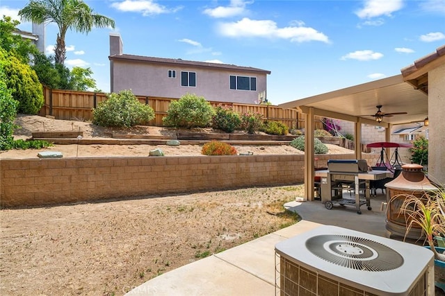 31332 Gatehouse Ct, Murrieta, CA 92563 - fenced backyard featuring a ceiling fan, a patio, and cooling unit