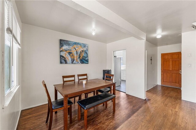 44246 Foxton Ave, Lancaster, CA 93535 - dining area with dark wood-style floors and baseboards