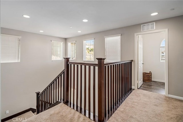 37436 Umbrella, Palmdale, CA 93551 - hall with an upstairs landing, carpet, recessed lighting, and baseboards