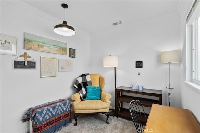 1626 S Boulder Ave, Ontario, CA 91762 - living area with ornamental molding, carpet flooring, and baseboards