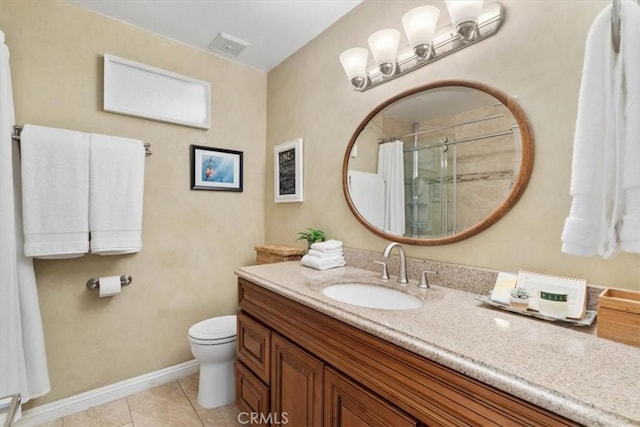 1626 S Boulder Ave, Ontario, CA 91762 - full bathroom featuring vanity, toilet, tile patterned floors, a shower with shower curtain, and baseboards