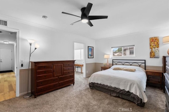 1626 S Boulder Ave, Ontario, CA 91762 - carpeted bedroom featuring ornamental molding, wainscoting, and ceiling fan