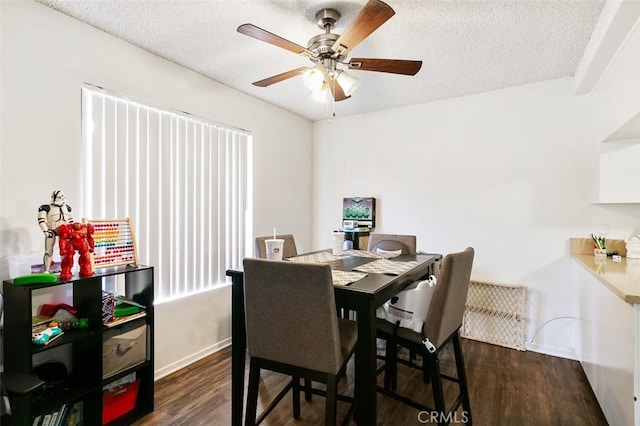 121 E Live Oak St, San Gabriel, CA 91776 - dining area with wood finished floors, ceiling fan, a textured ceiling, and baseboards
