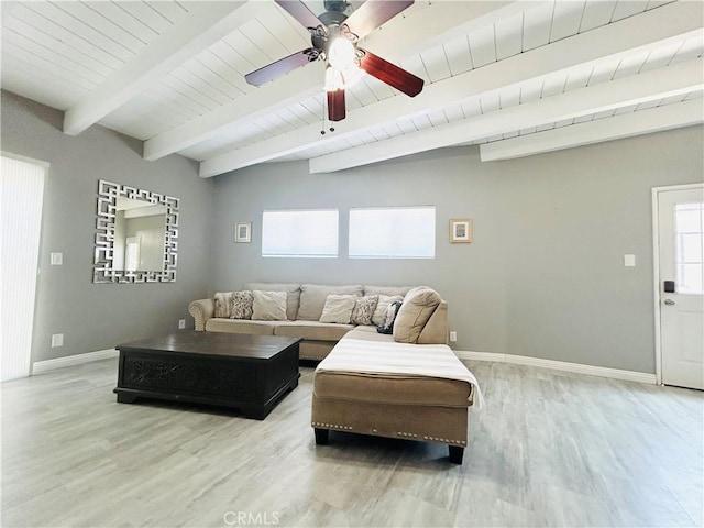6008 Amos Ave, Lakewood, CA 90712 - living room with wood finished floors, a ceiling fan, and beam ceiling