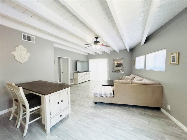 6008 Amos Ave, Lakewood, CA 90712 - living area with ceiling fan, beamed ceiling, and light wood finished floors