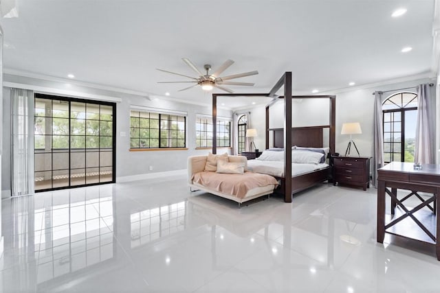 19 Gateview Dr, Fallbrook, CA 92028 - bedroom featuring ornamental molding, light tile patterned flooring, recessed lighting, multiple windows, and baseboards