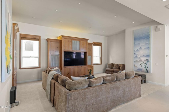 1135 Capri Way, Oxnard, CA 93035 - living room featuring light carpet, baseboards, and recessed lighting