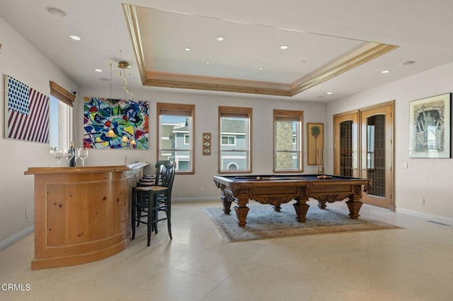 1135 Capri Way, Oxnard, CA 93035 - recreation room with healthy amount of natural light, a tray ceiling, billiards, and recessed lighting