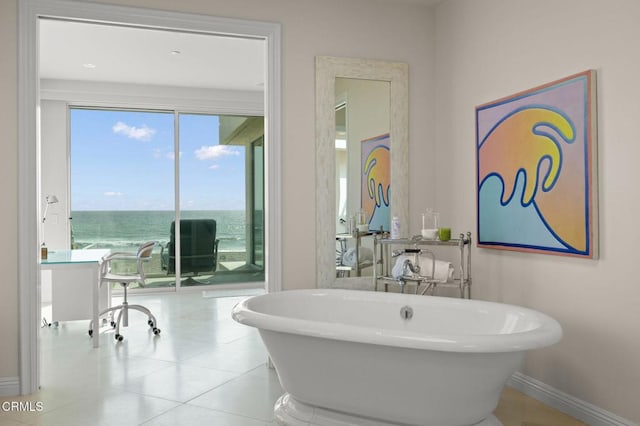 1135 Capri Way, Oxnard, CA 93035 - full bathroom with a freestanding bath, baseboards, and a water view
