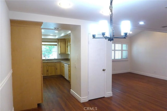 900 W Sierra Madre Ave Unit 184, Azusa, CA 91702 - hallway with a chandelier, dark wood-style floors, plenty of natural light, baseboards, and recessed lighting