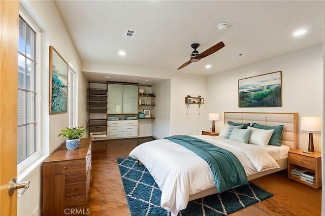 528 W Culver Ave, Orange, CA 92868 - bedroom with multiple windows, recessed lighting, a ceiling fan, and wood finished floors