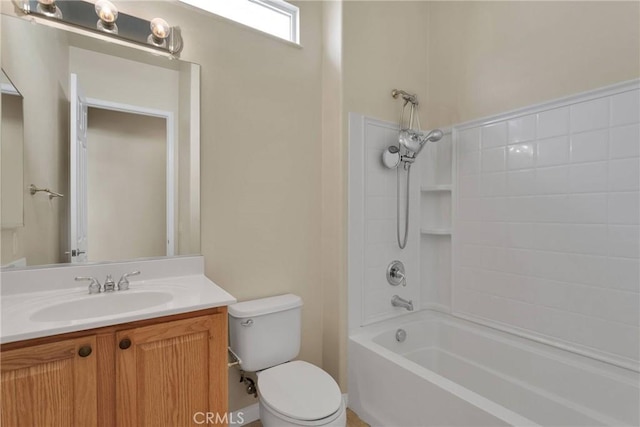 10479 Bridge Haven Rd, Apple Valley, CA 92308 - bathroom featuring toilet, vanity, and tub / shower combination