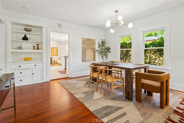 1241 Bresee Ave, Pasadena, CA 91104 - dining room featuring wood finished floors, a chandelier, and built in features