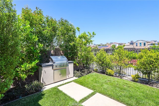 24 Granja Ct, Rancho Mission Viejo, CA 92694 - fenced backyard featuring exterior kitchen, a patio area, and a residential view