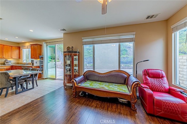 25238 Gloriso Ln, Stevenson Ranch, CA 91381 - living area featuring light wood finished floors, recessed lighting, and ceiling fan