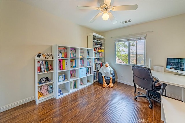 25238 Gloriso Ln, Stevenson Ranch, CA 91381 - office space with wood finished floors, baseboards, and a ceiling fan