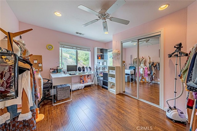 25238 Gloriso Ln, Stevenson Ranch, CA 91381 - office featuring ceiling fan, wood finished floors, recessed lighting, and baseboards