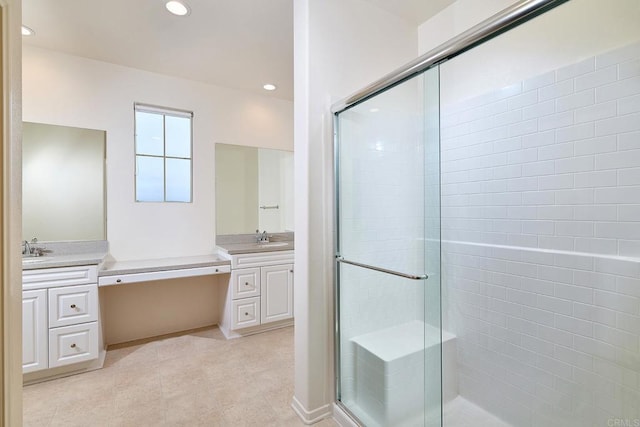 1923 Corte Zafiro Unit 170, Chula Vista, CA 91913 - full bath featuring vanity, a shower stall, and recessed lighting