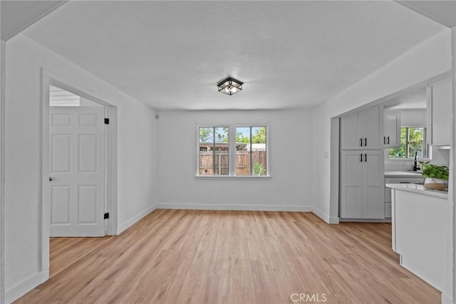 24576 4th St, San Bernardino, CA 92410 - unfurnished living room with light wood-type flooring, healthy amount of natural light, a sink, and a textured ceiling