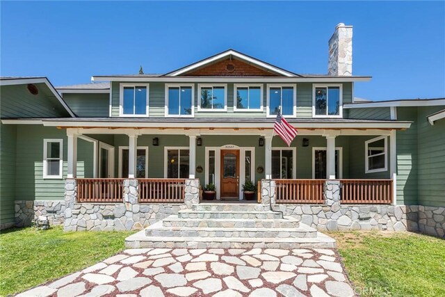 32557 Pine Cone Ct Unit A & B, Running Springs, CA 92382 - view of front facade with covered porch and a chimney