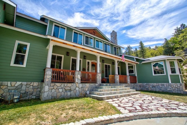 32557 Pine Cone Ct Unit A & B, Running Springs, CA 92382 - view of front facade featuring covered porch and a chimney