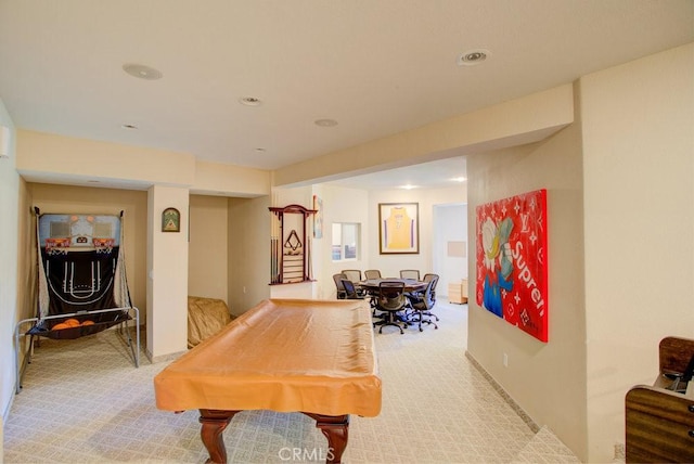 32557 Pine Cone Ct Unit A & B, Running Springs, CA 92382 - recreation room featuring billiards table, light colored carpet, and recessed lighting