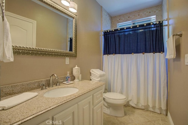 32557 Pine Cone Ct Unit A & B, Running Springs, CA 92382 - bathroom featuring tile patterned floors, vanity, toilet, and curtained shower