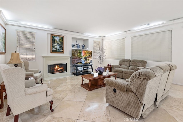 12830 Wildflower Ln, Riverside, CA 92503 - living area featuring a glass covered fireplace and plenty of natural light