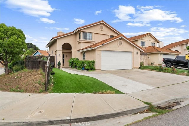 1149 Cochise Ct, Vista, CA 92084 - view of front of house featuring stucco siding, a chimney, concrete driveway, and an attached garage