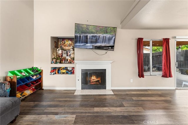1149 Cochise Ct, Vista, CA 92084 - living room with a fireplace with flush hearth, wood finished floors, and baseboards