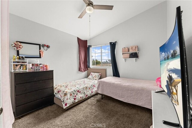1149 Cochise Ct, Vista, CA 92084 - carpeted bedroom featuring lofted ceiling and ceiling fan