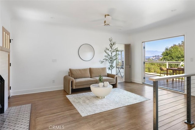 2376 Lake View Ave, Los Angeles, CA 90039 - living room with ceiling fan and wood finished floors