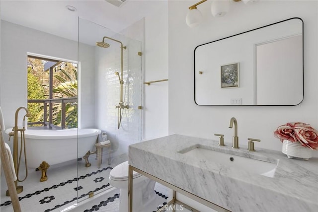 2376 Lake View Ave, Los Angeles, CA 90039 - full bathroom with a walk in shower, a freestanding tub, and vanity