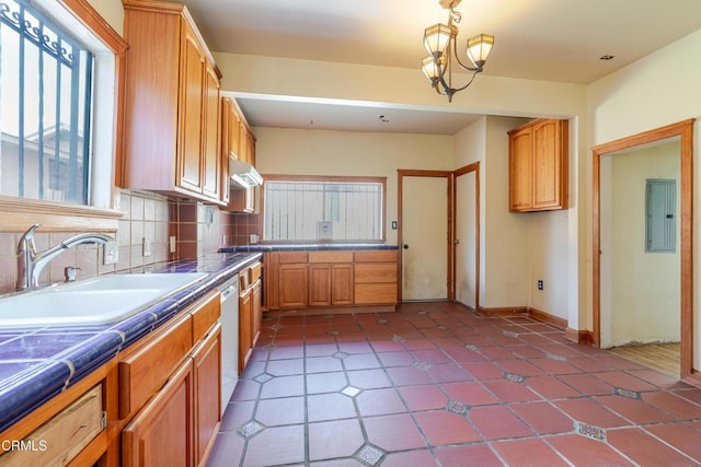 332 N St Louis St, Los Angeles, CA 90033 - kitchen with tile countertops, a sink, electric panel, dishwasher, and backsplash