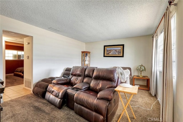 556 San Marino St, Hemet, CA 92545 - living area with carpet, a textured ceiling, tile patterned floors, and baseboards