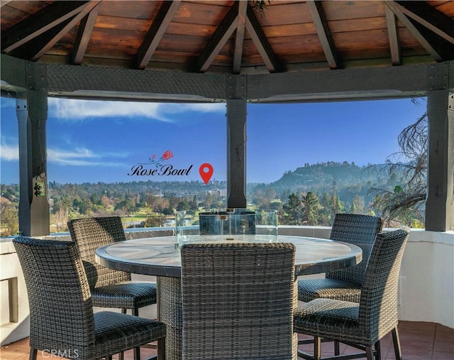 1812 Linda Vista Ave, Pasadena, CA 91103 - view of patio / terrace featuring a mountain view, a gazebo, and outdoor dining space