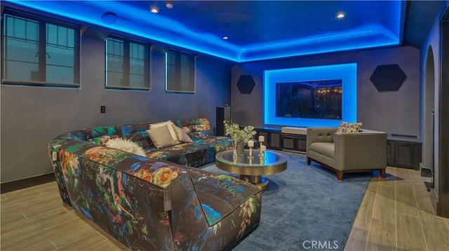 1812 Linda Vista Ave, Pasadena, CA 91103 - home theater room with wood finished floors, a raised ceiling, and recessed lighting