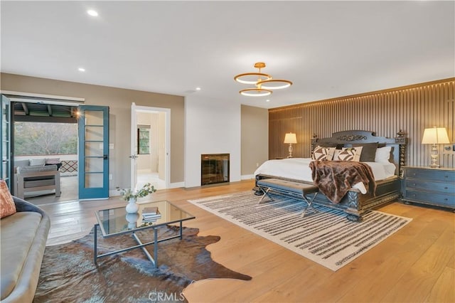 1812 Linda Vista Ave, Pasadena, CA 91103 - bedroom featuring access to exterior, wood finished floors, baseboards, recessed lighting, and a chandelier