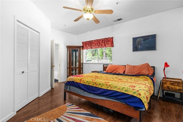 4930 Contentment Ln, Forest Ranch, CA 95942 - bedroom with wood finished floors, a closet, and a ceiling fan