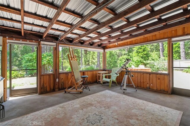 4930 Contentment Ln, Forest Ranch, CA 95942 - sunroom featuring concrete flooring and wooden walls