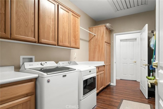 4930 Contentment Ln, Forest Ranch, CA 95942 - laundry room with separate washer and dryer, cabinet space, and dark wood-style floors