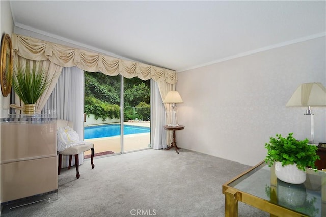 3935 Oakfield Dr, Sherman Oaks, CA 91423 - sitting room with carpet flooring and crown molding